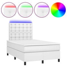 Vidaxl Box spring postelja z vzmetnico LED bela 120x200cm umetno usnje