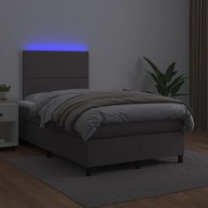 Vidaxl Box spring postelja z vzmetnico LED siva 120x200cm umetno usnje