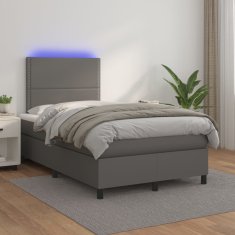 Vidaxl Box spring postelja z vzmetnico LED siva 120x200cm umetno usnje