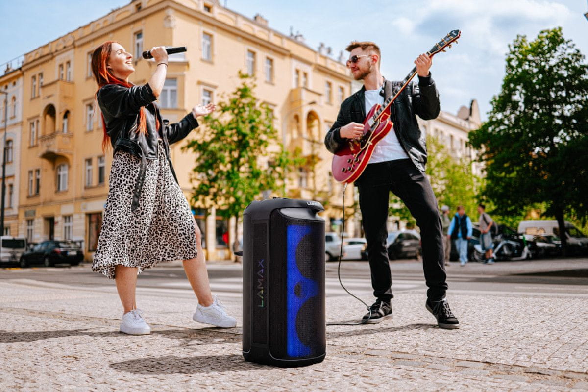  prenosni bluetooth party zvočnik lamax max partyking1 super zvok polnilna baterija brezžično združevanje karaoke 