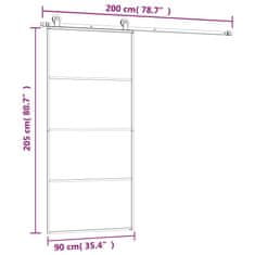 Vidaxl Drsna vrata z opremo 90x205 cm ESG steklo in aluminij