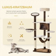 PAWHUT Praskalnik Xxl Z Mačjo Votlino In Visečo Mrežo, Večstopenjski Center Za Več Aktivnosti Cat Tree, Pliš, Rjav, 213X91X122 Cm 