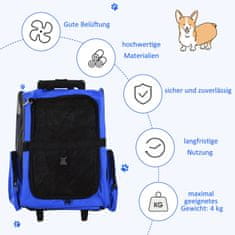 PAWHUT Dog Bag Carrier Bag Pasji Voziček 2-V-1, Zračen, Tkanina Oxford, Modra, 42X25X55 Cm 