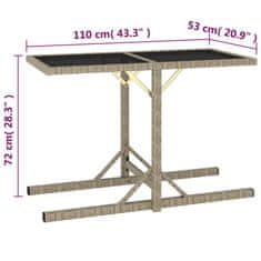 Vidaxl Vrtna miza bež 110x53x72 cm steklo in poli ratan