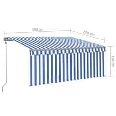 Vidaxl Avtomatska tenda s senčilom LED + senzor 3,5x2,5 m modra/bela