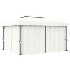 Vidaxl Paviljon z zaveso 4x3 m kremno bel aluminij