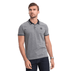 OMBRE Moška polo majica melanž s črtastim ovratnikom črna melanž MDN126052 XL