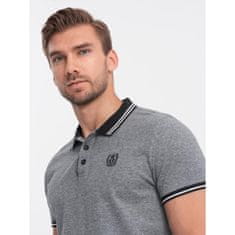 OMBRE Moška polo majica melanž s črtastim ovratnikom črna melanž MDN126052 XL