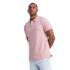 OMBRE Moška melanžna polo majica s črtastim ovratnikom roza melanž MDN126053 XXL