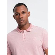 OMBRE Moška melanžna polo majica s črtastim ovratnikom roza melanž MDN126053 XXL