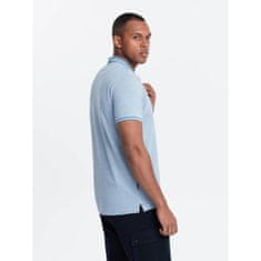 OMBRE Moška melanžna polo majica s črtastim ovratnikom blue melange MDN126054 S