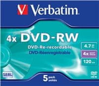 Verbatim DVD-RW SERL 4,7GB, 4x, ohišje za biser 5 kosov