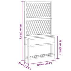 Vidaxl Cvetlično korito z mrežo in polico 100x32x185 cm trdna akacija