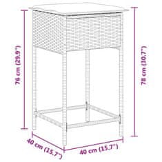 Vidaxl Vrtni Barski stolčki z blazinami 2 kosa bež poli ratan