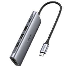 NEW 5-v-1 UGREEN Adapter Hub USB-C do 3x USB 3.0 + HDMI 4K + USB-C PD 100W (siva)
