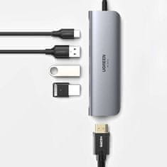 NEW 5-v-1 UGREEN Adapter Hub USB-C do 3x USB 3.0 + HDMI 4K + USB-C PD 100W (siva)