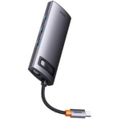 NEW Priključna postaja Baseus Metal Gleam Series HUB 6 v 1 USB tipa C - 1 x HDMI / 3 x USB 3.2 Gen. 1 / 1 x Power Delivery / 1 x VGA siva (WKWG030013)