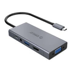 Orico Orico 5-v-1 adapter Hub, HDMI 4K + USB 3.0 + VGA + AUX + USB-C PD 60W