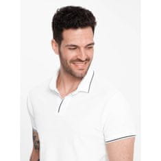 OMBRE Moška polo majica iz pikčastega pletiva brez gumbov bela MDN126059 L