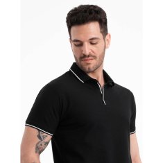 OMBRE Moška polo majica iz pique pletenine brez gumbov črna MDN126060 XXL