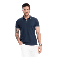 OMBRE Moška pletena polo majica brez gumbov temno modra MDN126061 L