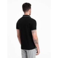 OMBRE Moška polo majica iz pique pletenine brez gumbov črna MDN126060 XXL