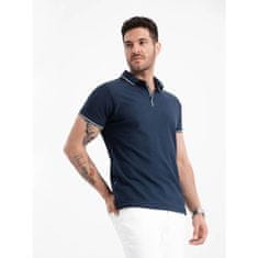 OMBRE Moška pletena polo majica brez gumbov temno modra MDN126061 L