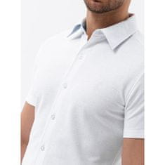OMBRE Moška pletena majica s kratkimi rokavi tankega kroja z ovratnikom bela MDN126139 S