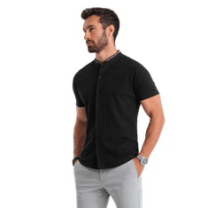 OMBRE Moška pletena majica s kratkimi rokavi z ovratnikom črna MDN126151 S