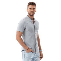 OMBRE Moška pletena srajca s kratkimi rokavi z ovratnikom sive barve MDN126152 S