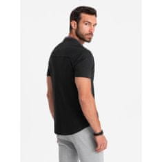 OMBRE Moška pletena majica s kratkimi rokavi z ovratnikom črna MDN126151 S