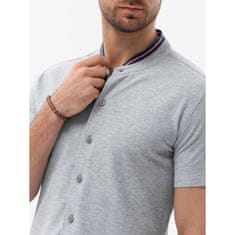OMBRE Moška pletena srajca s kratkimi rokavi z ovratnikom sive barve MDN126152 S