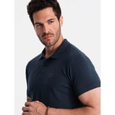 OMBRE Moška enobarvna pletena polo majica BASIC temno modra V MDN126154 S