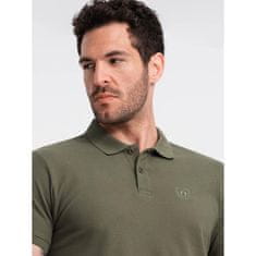 OMBRE Moška enobarvna pletena polo majica BASIC pique pletenina temno olivno zelena MDN126158 S