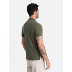 OMBRE Moška enobarvna pletena polo majica BASIC pique pletenina temno olivno zelena MDN126158 S