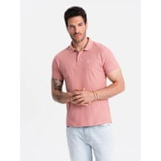 OMBRE Moška enobarvna pletena polo majica BASIC temno rožnata MDN126159 XL