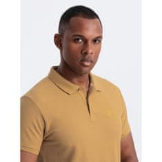OMBRE Moška enobarvna pletena polo majica BASIC pique knit gorčična MDN126160 S