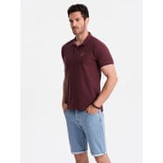 OMBRE Moška enobarvna pletena polo majica BASIC pique burgundske barve MDN126161 S