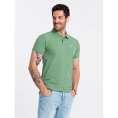 OMBRE Moška enobarvna pletena polo majica BASIC zelena MDN126162 XL