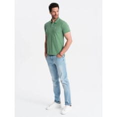 OMBRE Moška enobarvna pletena polo majica BASIC zelena MDN126162 XL