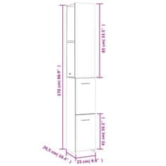 Vidaxl Kopalniška omarica bela 25x26,5x170 cm inženirski les