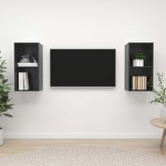Vidaxl Stenska TV omarica 2 kosa visok sijaj sive barve iverna plošča