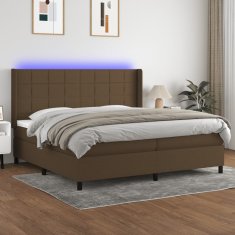 Vidaxl Box spring postelja z vzmetnico LED temno rjava 200x200cm blago