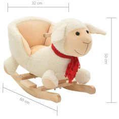 Vidaxl Gugalna žival ovčka z naslonjalom pliš 60x32x50 cm bela