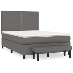Vidaxl Box spring postelja z vzmetnico siv 140x200 cm umetno usnje