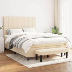 Vidaxl Box spring postelja z vzmetnico krem 140x190 cm blago