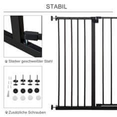 PAWHUT Vrata Varnostna Vrata Stopniščna Vrata Brez Vrtanja Pregrada Za Pse Pritrditev Objemke Vrata Za Hišne Pse Jeklo Črna 76-107X76Cm 