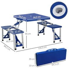 OUTSUNNY Set Miz Za Kampiranje, Zložljiva Aluminijasta Miza Za Piknik S 4 Sedeži, Prenosna Sedežna Skupina, Modra, 135,5X84,5X66 Cm, Za Na Prostem In Vrt 