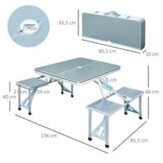 OUTSUNNY Zunanja Sončna Zložljiva Miza S Sedeži, Aluminijasta Sedežna Skupina Za Piknik Kovček, Prenosna, Srebrna & Mdf, 84,5X67,5X66,5 Cm, Za Kampiranje In Na Prostem 