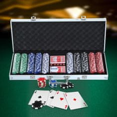 HOMCOM Poker Kovček Poker Set 500 Poker Žetonov 2X Igra S Kartami 5X Kocke 1X Aluminijast Kovček Poker Set Kovček Za Žetone Aluminij + Polistiren 55,5X22X6,5Cm 